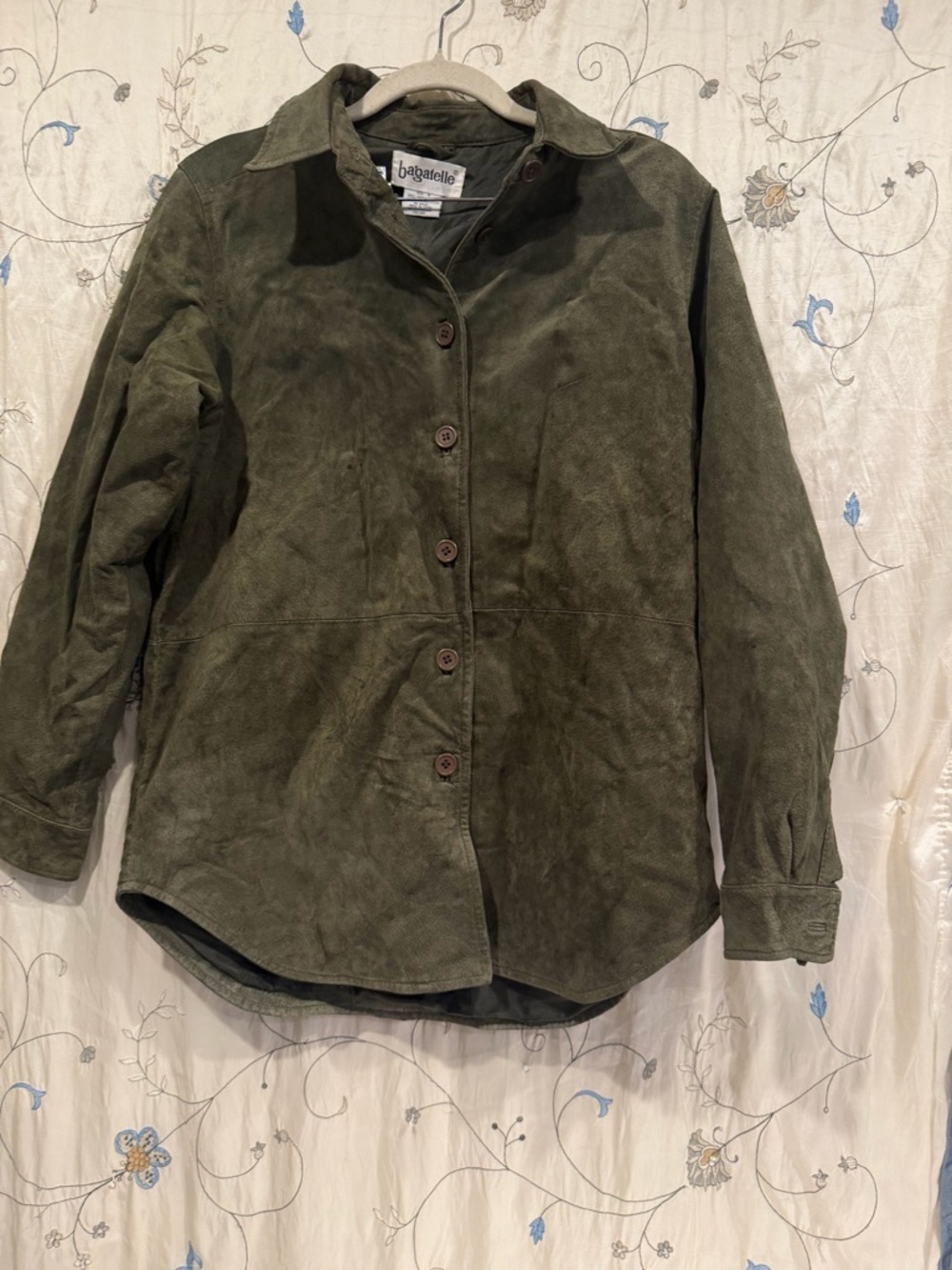 bagatelle Olive Green Suede Button-Front Jacket